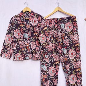 Cotton Pajama Set, Floral Print Pajamas, Indian Cotton Pyjamas Set, Sleepwear Dress, Bridesmaid sleepwear, Christmas Gifts,Women  Night Suit