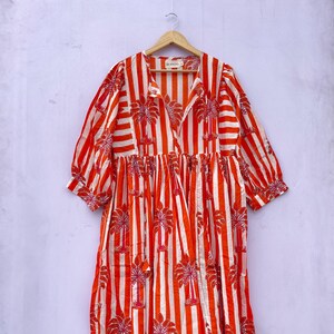 Hand Block Print Cotton Midi Dress: Floral Summer Tunic