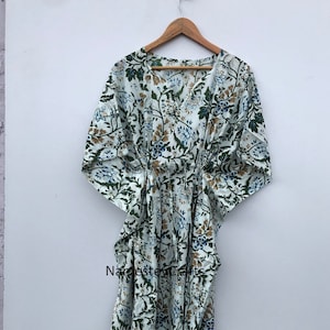 Indian Handmade Cotton Kaftan, Women Dress Long Caftan, Dress Beach Cover up Hand Block Print Sleepwear Maxi Dress Kimono Rabe Apparel Cloth