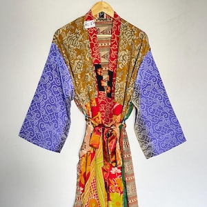 Brautjungfer Roben, Kimono Robe, Seidenrobe, Personalisierte Roben, Brautroben, Leichte Seide Sari Kimono Robe Vintage Seide Kimono