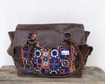 Vintage Banjara Bag  Doctor Bag  Large Handbag  Boho Bag  Embroidery Bag  Leather Bag / DB-2