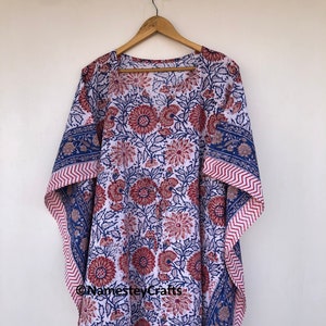 Hand Block Printed Cotton Kaftan: Indian Maxi Dress, Beach Cover-Up