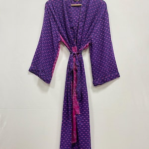 Pure Silk kimono, Long Silk Kimono, sari kimono, silk kimono nightwear, Beach Cover Robe, Recycled kimono, Silk Kimono For Her,Gift For Her