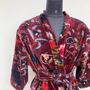 Cotton Velvet Indian Beach Kimono Robe, Velvet Jacket, Shower Robe, Maternity Robe, Bath Robe, Dressing Gown, Beachwear