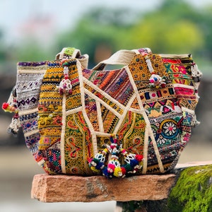 Embroidered shoulder bag with banjara tassel Banjara Bag Woman Handbag boho tribal purse bohemian handmade bags vintage bag, Cotton Bag