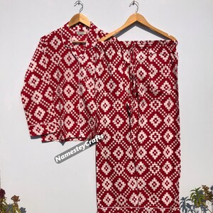 Handmade Cotton Pajama Set: Floral Block Print Night Suit