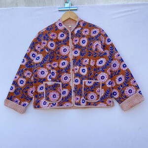 Quilted Cotton Jacket Indian Hand Block Print Street Fashionable jacket, boho jacket, reversible coat for party wear, women best gift