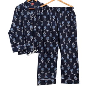 Hand Block Print Cotton Pajama Set: Floral Indian PJs