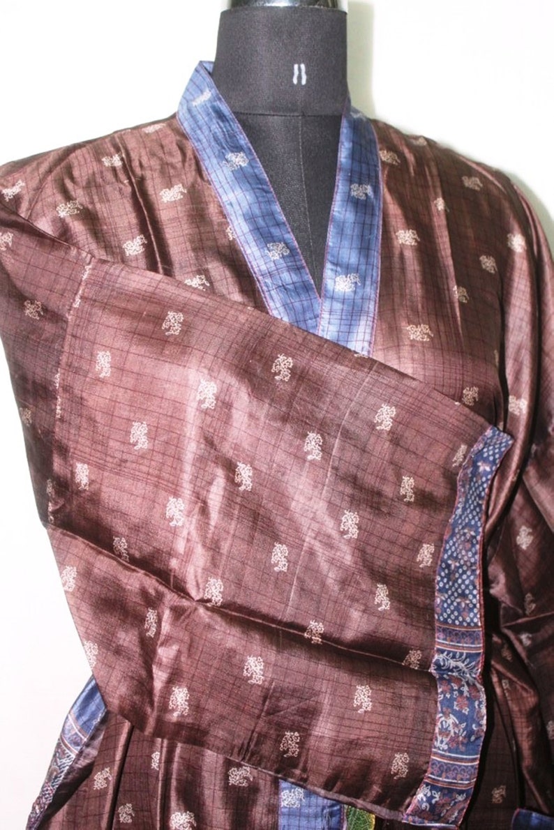 Indian Pure SILK Saree Long kimono Vintage Sari Hippie Womens maxi Dress Bath Robe Gown Dress Sk488