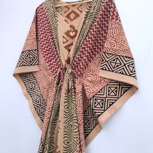 Black Bagru Print Caftan, 100% Cotton Handmade Bikini Cover Up Caftan Night Wear Caftan, Summer Wear Bathrobe Caftan Gown Maxi, Gift For Her