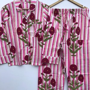 Floral Print Cotton Pajama Set: Hand Block Printed Sleepwear