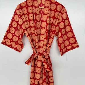 Cotton Kimono Robe Dressing Gown, Block Print Bridesmaid Robe, Summer Nightwear, One Size