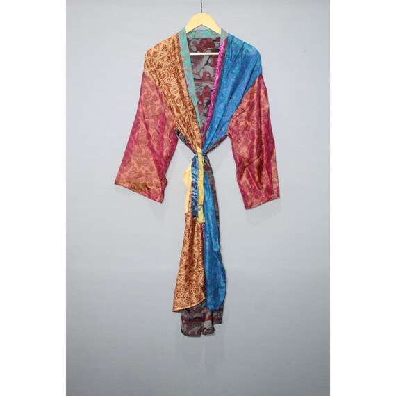 Women's Kimono Silk Saree Robe Vintage Bathrobe Maxi Gown | Etsy