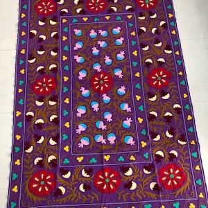 Beautiful Suzani Bedspread, Indian Handmade Cotton Linen Bedsheet, Bohemian Suzani Throw Blanket, Multi Color Suzani Bedcover, Uzbek Suzani