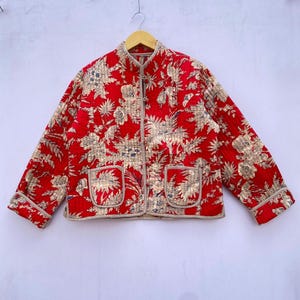 Block Print Cotton Quilted Jacket: Floral Bohemian Reversible Coat