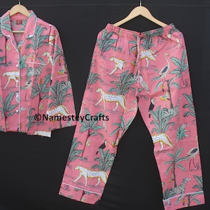 Hand Block Print Cotton Pajama Set: Animal Print Sleepwear
