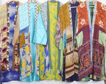 50 Pcs Lot Silk Saree Robe  Vintage Kimono  Women Bathrobe  Maternity Gown  Bathrobe  Beach Dress