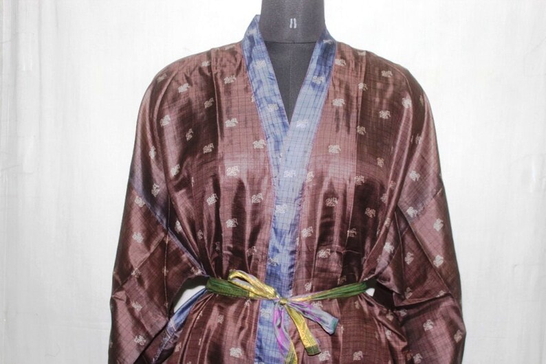 Indian Pure SILK Saree Long kimono Vintage Sari Hippie Womens maxi Dress Bath Robe Gown Dress Sk488