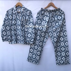 Hand Block Print Cotton Pajama Set: Animal Print Sleepwear