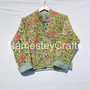 Cotton Women&#39;s Quilted Jacket Block Printed Boho Style Quilted Handmade Jackets, Coat Button Closer Jacket For Women Gifts Reversible Jacket