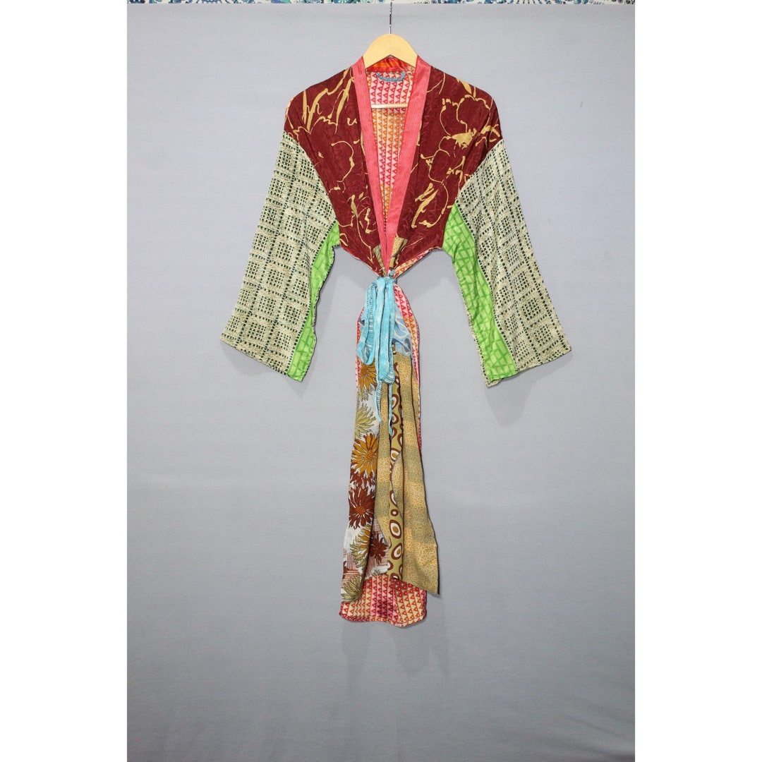 Vintage Kimono Dress Silk Saree Robe Women Bathrobe Silk Dress - Etsy