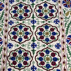 Cotton Suzani Throw Blanket Hand Embroidery Bed sheet Bedspread Suzani Embroidery, Suzani Table Cover Multi color Indian Vintage Bedsheet