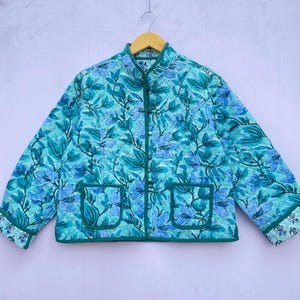 Cotton Women&#39;s Quilted jacket Block Printed Boho Style Quilted Handmade Jackets, Coat Holiday Gifts Button Closer Jacket For Women Gifts