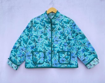 リバーシブルブロックプリントコットンキルティングジャケット