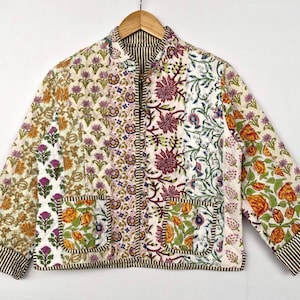 Floral Patchwork Quilted Cotton Jacket: Bohemian Reversible Coat