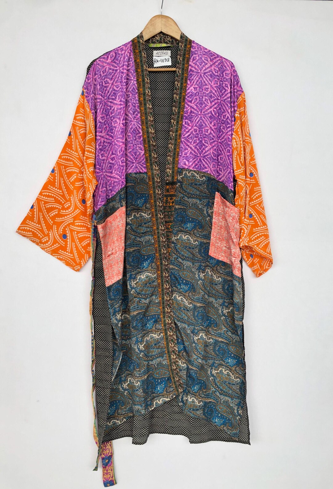 Patchwork Art Silk Saree Kimono Bathrobe Maternity Dress Summer Dress ...