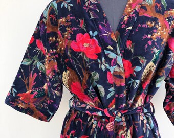 Bird Velvet Kimono Jacket Boho Robe 