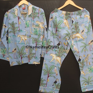 Safari Jungle Print Cotton Pajama Set: Hand Block Indian Night Suit