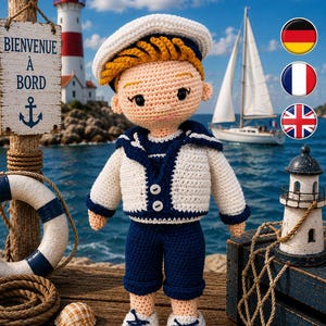 Haakpatroon voor een matroos - Amigurumi matroospatroon - Haakpatroon voor een zeeman - Haakpatroon voor een matroos - Emilien de matroos - Amigurumi matroos