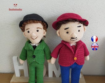 Patrones de ganchillo de Laurel Hardy - PDF de ganchillo cómico - motivo de dúo cómico - amigurumi de ganchillo cómico - Stan Laurel y Oliver Hardy (cine)