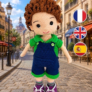 patron sportif crochet - crochet Raphael - amigurumi poupée crochet - garcon crochet pdf - pdf salopette crochet - pdf chemise crochet -