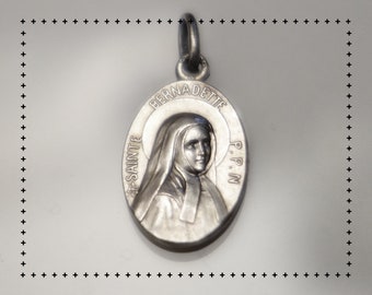 French Antique Medal of Saint Bernadette of Lourdes • Vintage Religious Pendant • Christian First Communion gift • Antique Religious Jewelry