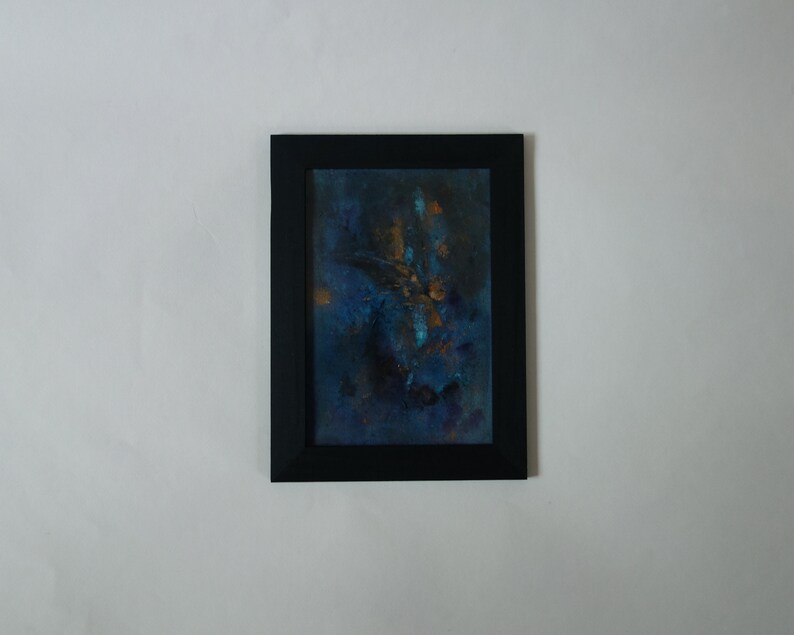 Painting Aphelion \u2022 Modern Art \u2022 Abstract Art \u2022 Sky Space Art \u2022 Small Mural Frame \u2022 Black Wood \u2022 Wall Blue Painting \u2022 Contemporary Art