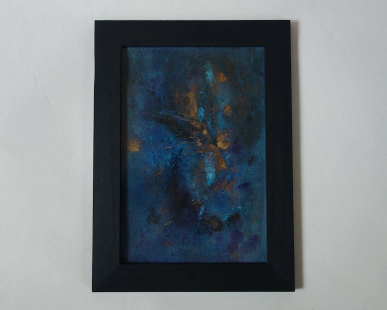 Painting Aphelion \u2022 Modern Art \u2022 Abstract Art \u2022 Sky Space Art \u2022 Small Mural Frame \u2022 Black Wood \u2022 Wall Blue Painting \u2022 Contemporary Art