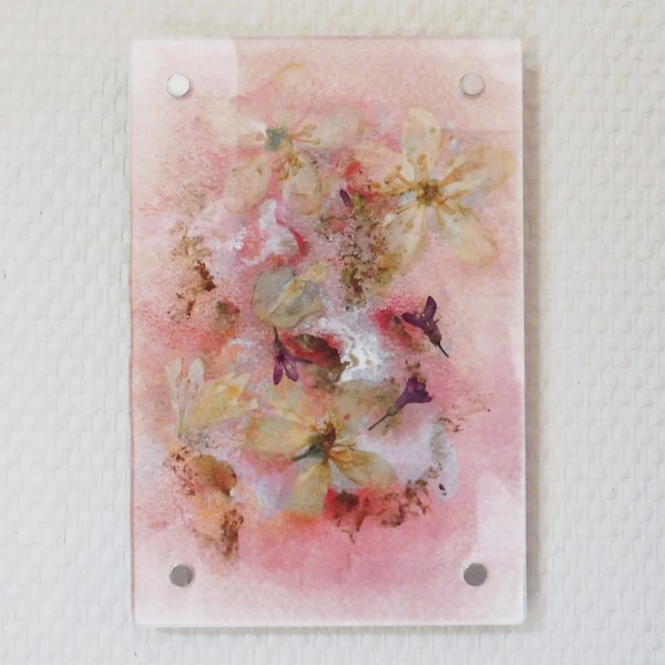 Tableau en Fleurs et Acrylique Art Abstrait Rose et Beige avec cadre Minimaliste et Moderne Art Floral Mural Art Contemporain