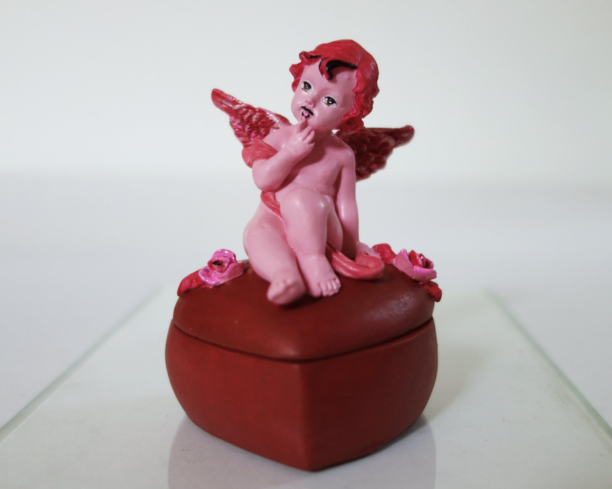 statue d'ange Cheri Cerise Noire Création Personnalisée Boite à Bagues avec Coffret Cœur Rouge Pour 