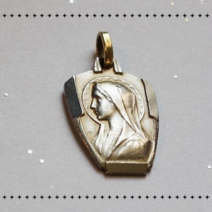 French Art Deco Holy Mary Vintage Pendant 1930s • Antique Brass Religious Jewelry • Vintage Modern Jewelry French Antique Geometric Pendant