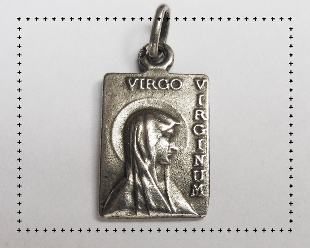 French Antique Medal Our Lady of Lourdes Geometric Pendant Vintage ...