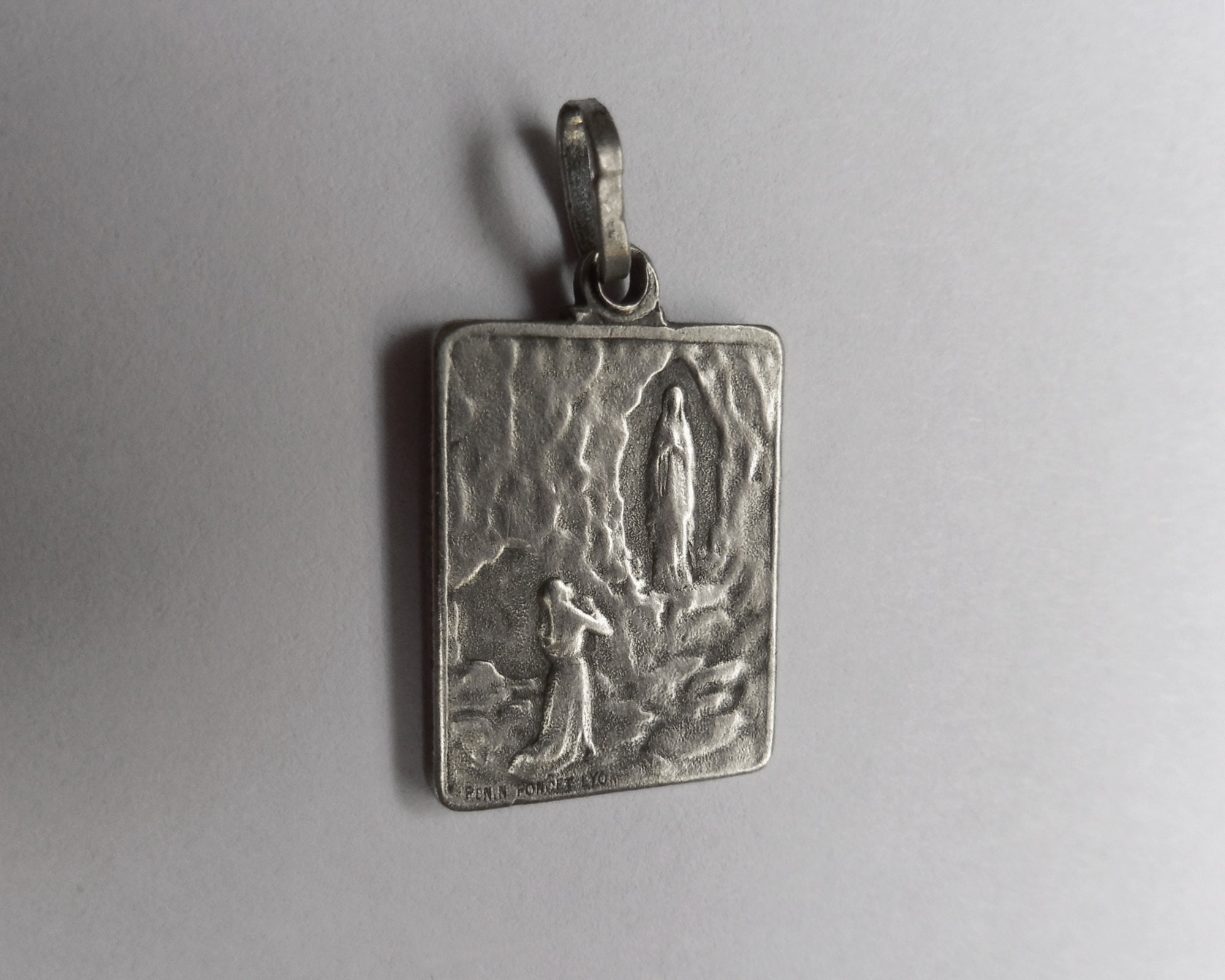 French Antique Medal of Our Lady of Lourdes 1950s Rectangle Jewelry ...