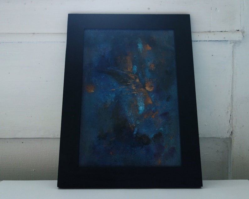 Painting Aphelion \u2022 Modern Art \u2022 Abstract Art \u2022 Sky Space Art \u2022 Small Mural Frame \u2022 Black Wood \u2022 Wall Blue Painting \u2022 Contemporary Art
