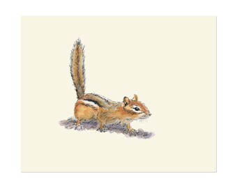 Curious Chipmunk 8x10 unframed art print Animal Drawing, home wall decor