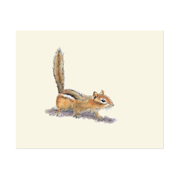 Curious Chipmunk 8x10 unframed art print Animal Drawing, home wall decor