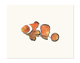 Clownfish 8x10 unframed fish art print Animal Watercolor Illustration, home wall decor