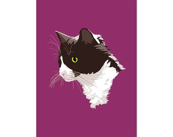 Tuxedo Cat, art print 5x7 Animal Illustration, home wall decor