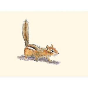 Curious Chipmunk, art gift print 5x7 Animal Watercolor Illustration, home wall decor