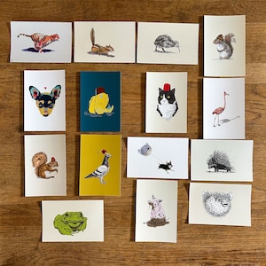 15 Animal Postcard Set A, 4x6 Animal Illustration, small prints, postcard set